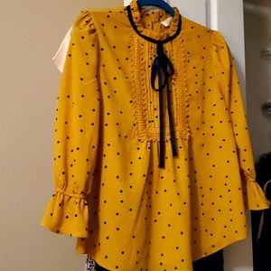 Yellow and navy polka-dot blouse. NEVER WORN!